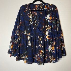 A.N.A Flowy Floral Peplum Blouse V Neck